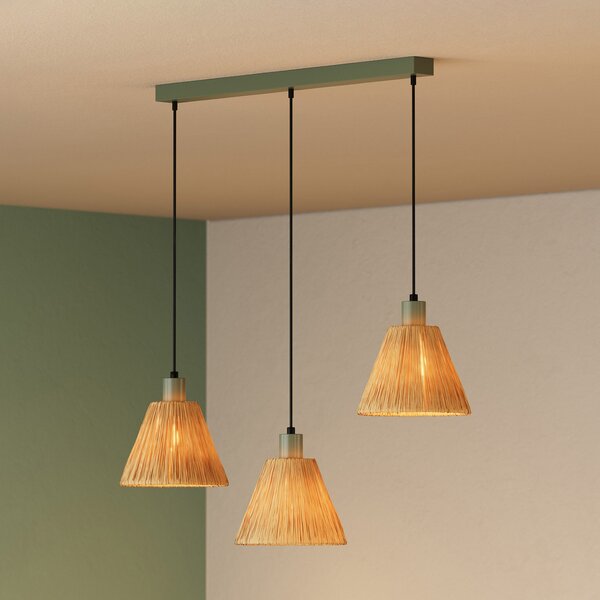 OSRAM висяща лампа Decor Raffia, 3-флуелна, рафиа, натурална, Затъмняване, Кафяв / ръждив, Дневна/трапезария, Други материали, Къща в провинцията / Рустик