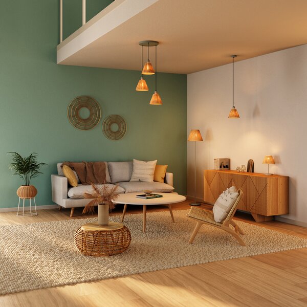 OSRAM висяща лампа Decor Raffia, 3-флуелна, рафия, натурална, Затъмняване, Кафяв / ръждив, Дневна/трапезария, Други материали, Къща в провинцията / Рустик