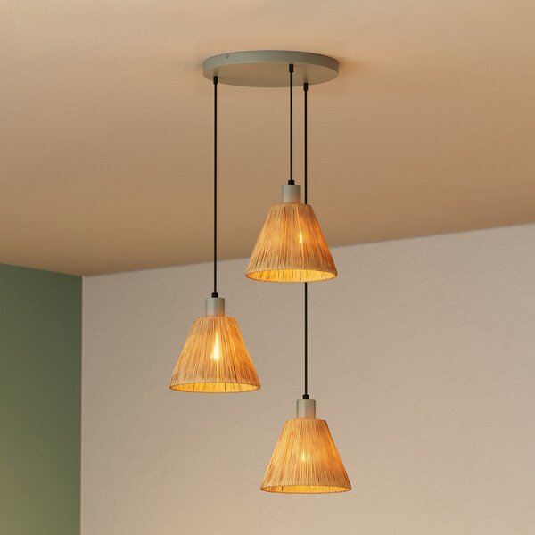 OSRAM висяща лампа Decor Raffia, 3-флуелна, рафия, натурална, Затъмняване, Кафяв / ръждив, Дневна/трапезария, Други материали, Къща в провинцията / Рустик