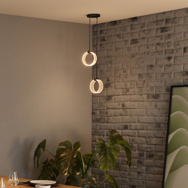 OSRAM LED висяща лампа Decor Circle, 2-лампова, CCT, черна, Черен, Дневна/трапезария, Пластмаса, Модерен