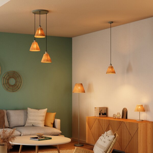OSRAM стояща лампа Decor Raffia, 1-лампова, естествен цвят рафия, E27, Кафяв / ръждив, Дневна/трапезария, Метал, Къща в провинцията / Рустик
