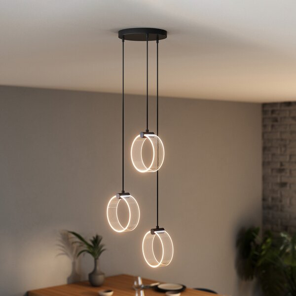 OSRAM LED висяща лампа Decor Circle, 3-лампова, кръгла, CCT, черна, Черен, Дневна/трапезария, Пластмаса, Модерен