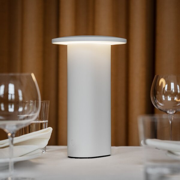 FRITZ HANSEN LED акумулаторна настолна лампа Solae, бяла, алуминий, IP44, Затъмняване, Бял, Дневна/трапезария, Алуминий, Модерен