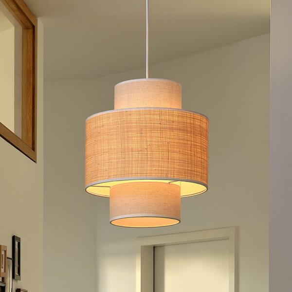 OSRAM висяща лампа Decor Wrap Cylinder, бежова, ракита, лен, Затъмняване, Бежов, Дневна/трапезария, Плат / текстил, Къща в провинцията / Рустик
