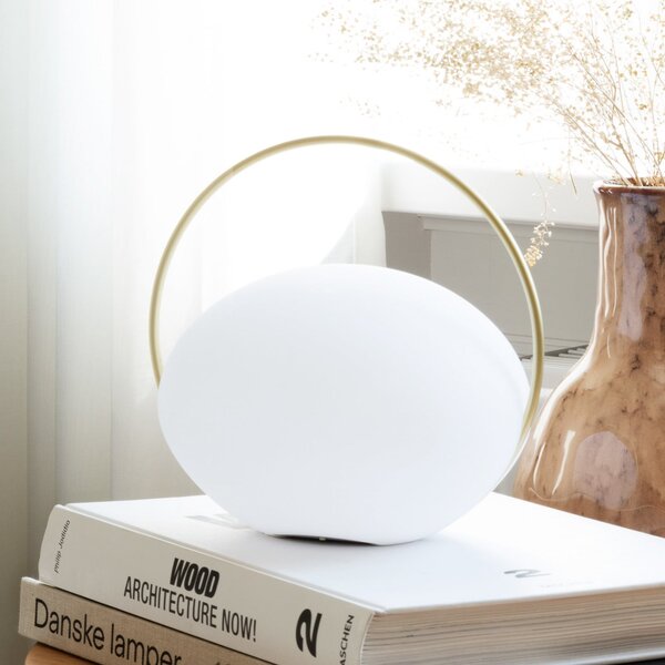 UMAGE LED акумулаторна настолна лампа Orbit, бяла/месинг, IP44, CCT, Затъмняване, Бял, Дневна/трапезария, Пластмаса, Дизайн