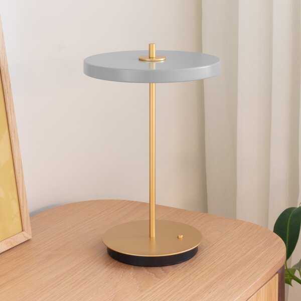 UMAGE LED акумулаторна настолна лампа Asteria Move мъгливо сива/месинг 31 см, Затъмняване, Сив, Дневна/трапезария, Метал, Дизайн