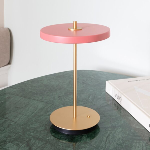UMAGE LED акумулаторна настолна лампа Asteria Move, розово/месинг, 31 cm, Затъмняване, Розов / Розе, Дневна/трапезария, Метал, Дизайн