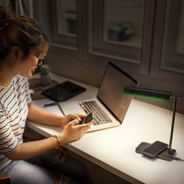 OSRAM LED настолна лампа Office Line Desk Roof черна, CCT, DIM, Затъмняване, Черен, кабинет / офис, Метал