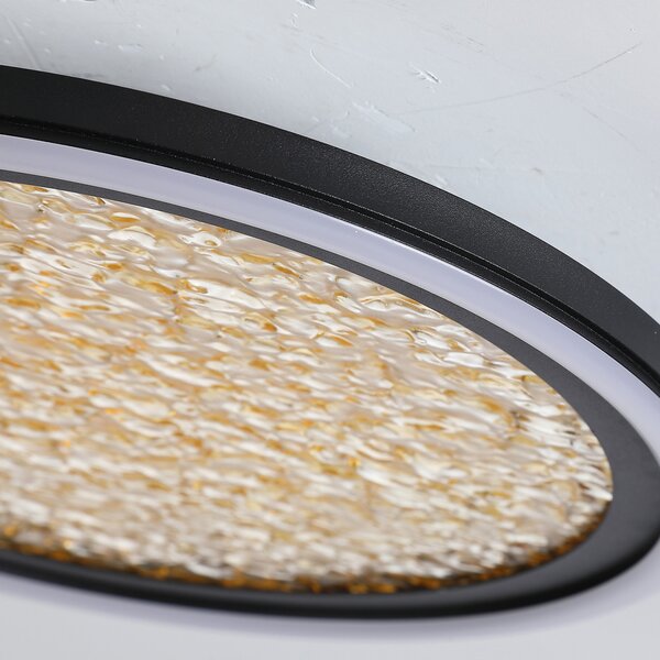 Searchlight LED плафон Luna, Ø 30 cm, черен/златист, метал, Затъмняване, Злато / месинг, Дневна/трапезария, Метал
