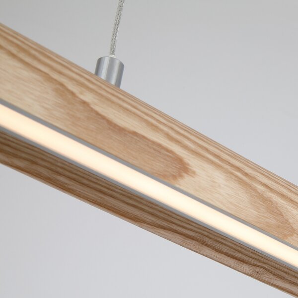 Searchlight LED висяща лампа Kenzie, дължина 60 cm, светлокафява, дърво, CCT, Затъмняване, Дърво, Дневна/трапезария, Дървесина