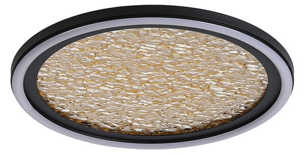 Searchlight LED плафон Luna, Ø 30 cm, черен/златист, метал, Затъмняване, Злато / месинг, Дневна/трапезария, Метал