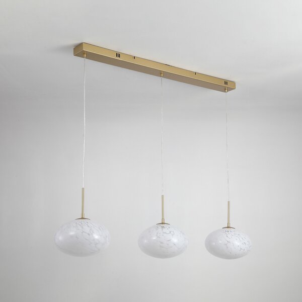 Searchlight LED висяща лампа Confetti, дължина 115 cm, златисто-бяла, стъкло, Затъмняване, Злато / месинг, Дневна/трапезария, Стъкло, Модерен