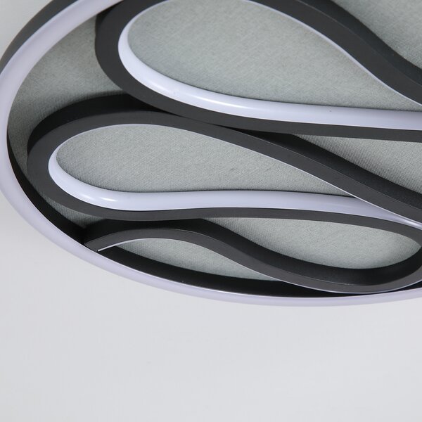 Searchlight LED таванска лампа Zendisc, мотив капка, Ø 39 cm, черна, Затъмняване, Черен, Дневна/трапезария, Метал, Модерен