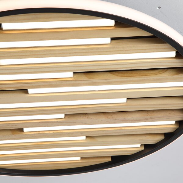 Searchlight LED таванска лампа Equalise, Ø 49 cm, черна/светлокафява, метал, Затъмняване, Черен, Дневна/трапезария, Метал