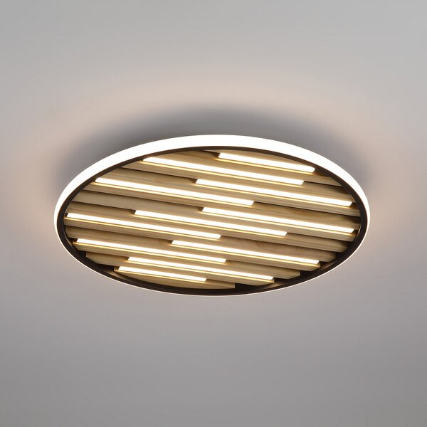 Searchlight LED таванска лампа Equalise, Ø 49 cm, черна/светлокафява, метал, Затъмняване, Черен, Дневна/трапезария, Метал