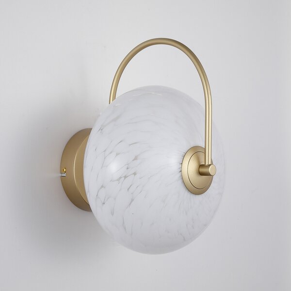 Searchlight LED стенна лампа Confetti, златисто-бяла, ширина 25 cm, стъкло, Затъмняване, Злато / месинг, Дневна/трапезария, Стъкло, Модерен