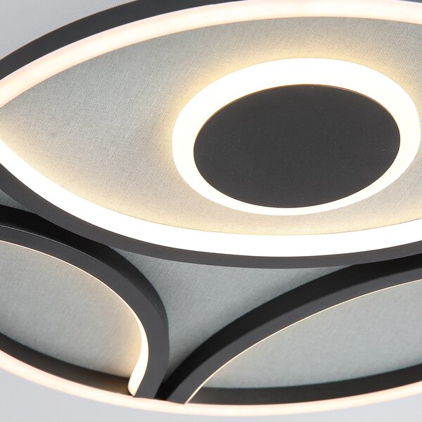 Searchlight LED плафон Zendisc, мотив полукръг, Ø 39 cm, черен, Затъмняване, Черен, Дневна/трапезария, Метал, Модерен