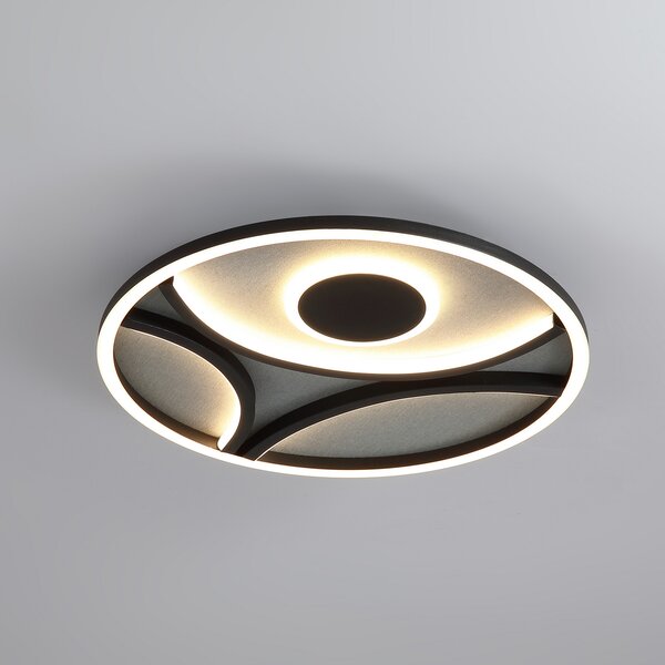 Searchlight LED плафон Zendisc, мотив полукръг, Ø 39 cm, черен, Затъмняване, Черен, Дневна/трапезария, Метал, Модерен