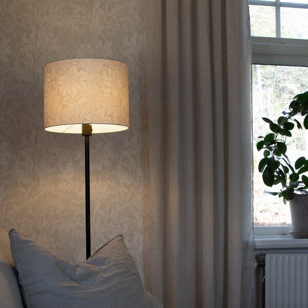 PR Home Стелажна лампа Amy, бежова/черна, височина 150 cm, текстил, E27, Черен, Дневна/трапезария, Плат / текстил
