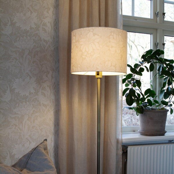 PR Home Стелажна лампа Amy, бежова/златна, височина 150 cm, текстил, E27, Злато / месинг, Дневна/трапезария, Плат / текстил