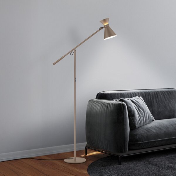 Helestra LED-стояща лампа LUK, кафява, димер, регулируема по височина, Затъмняване, Кафяв / ръждив, кабинет / офис, Алуминий