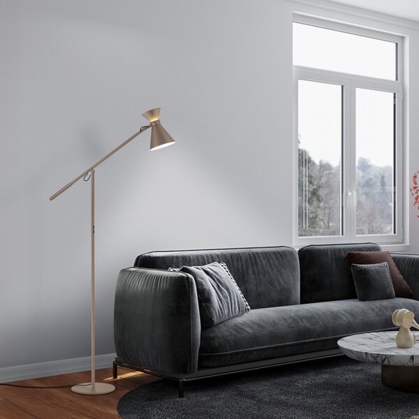 Helestra LED-стояща лампа LUK, кафява, димер, регулируема по височина, Затъмняване, Кафяв / ръждив, кабинет / офис, Алуминий