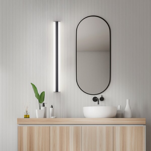 Helestra LED огледална лампа LOOM, дължина 120 cm, черна, IP44, Черен, Баня, Метал