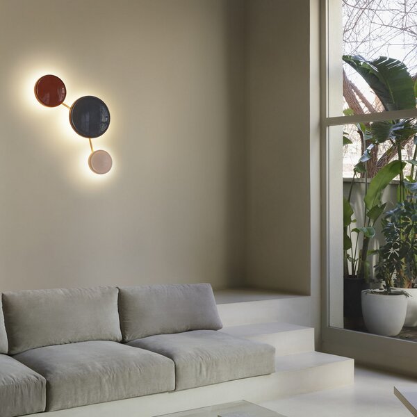 MARSET LED стенна лампа Caramel, синя, Ø 38 cm, TRIAC, стъкло, Затъмняване, Син, Дневна/трапезария, Стъкло, Дизайн