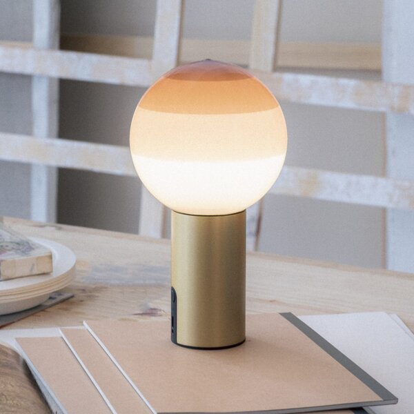 MARSET акумулаторна настолна лампа Dipping Light, кремаво/месинг, с регулиране, Затъмняване, Бежов, Дневна/трапезария, Стъкло, Дизайн