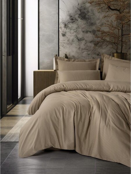 Кафяво двойно удължено спално бельо от памук Renforcé 240x220 cm Checkered – Mila Home Luxury