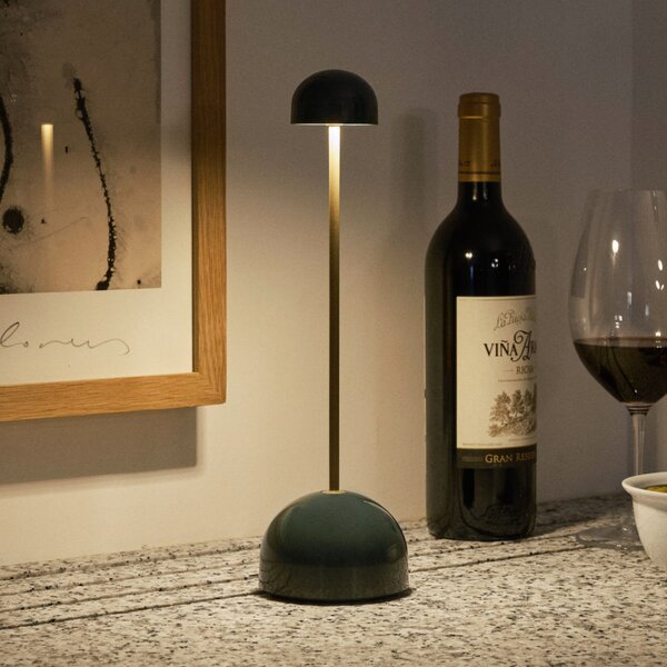 MARSET LED акумулаторна настолна лампа Sips, зелена/златна, 31 cm, стомана, Затъмняване, Злато / месинг, Метал, Дизайн