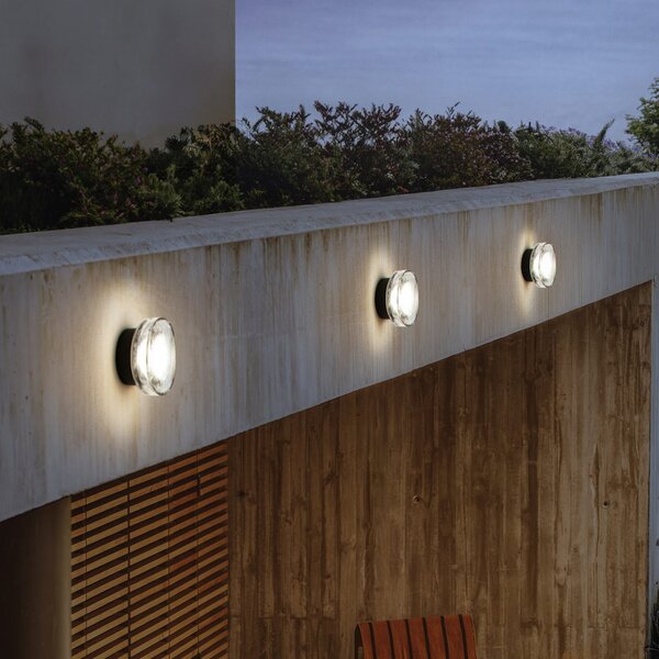 MARSET LED лампа за външна стена Roc, Ø 17 cm, черна/прозрачна, Затъмняване, Черен, Алуминий, Дизайн