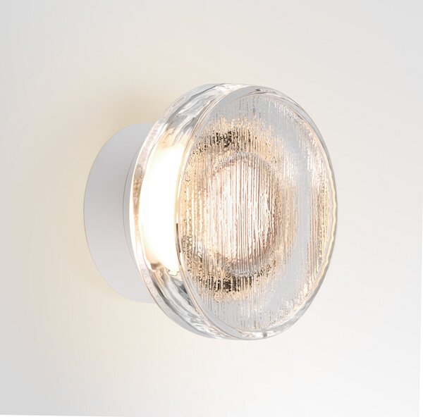 MARSET LED лампа за външна стена Roc, Ø 17 cm, бяла/прозрачна, Затъмняване, Бял, Алуминий, Дизайн