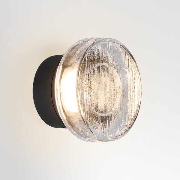 MARSET LED лампа за външна стена Roc, Ø 14 cm, черна/прозрачна, Затъмняване, Черен, Алуминий, Дизайн