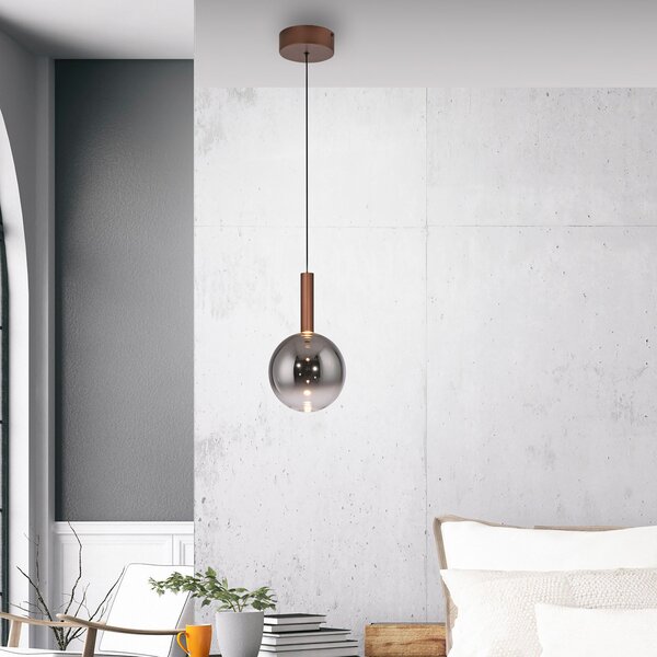 Paul Neuhaus LED висяща лампа Bowl, Ø 20 cm, кафяво/сиво, Затъмняване, Кафяв / ръждив, Дневна/трапезария, Стъкло, Модерен