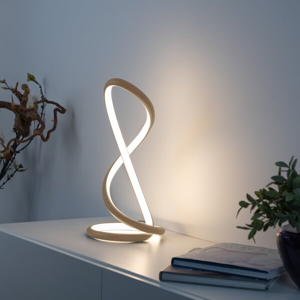 Paul Neuhaus LED настолна лампа Twist на Neuhaus, цвят пясък, височина 42 cm, Затъмняване, Бежов, спалня, Алуминий, Модерен