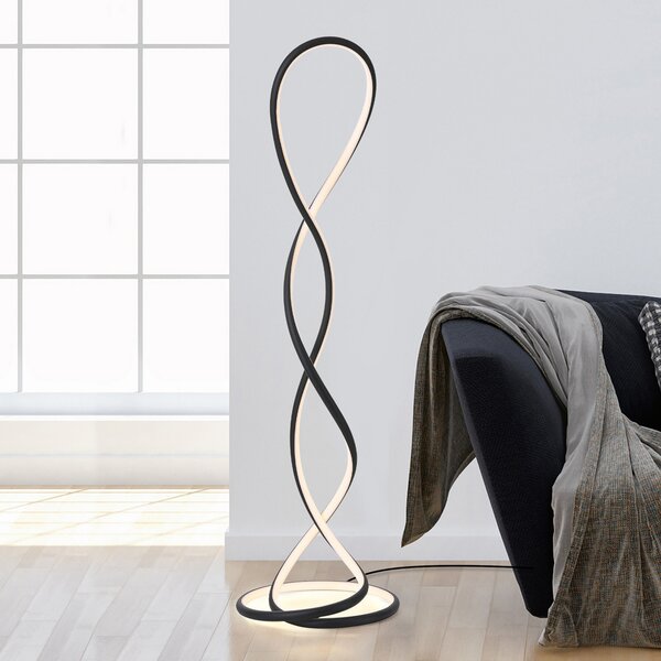 Paul Neuhaus LED стояща лампа Twist, черна, височина 143 cm, Затъмняване, Черен, Дневна/трапезария, Алуминий, Модерен