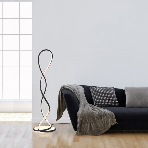Paul Neuhaus LED стояща лампа Twist, черна, височина 143 cm, Затъмняване, Черен, Дневна/трапезария, Алуминий, Модерен