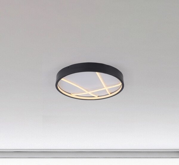 JUST LIGHT. GmbH LED таванска лампа Mikado, Ø 40 cm, черна, Затъмняване, Черен, Дневна/трапезария, Метал, Модерен