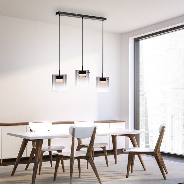 JUST LIGHT. GmbH LED висяща лампа Elio, пушено стъкло, 3-лампена, черна, Затъмняване, Сив, Дневна/трапезария, Стъкло, Модерен