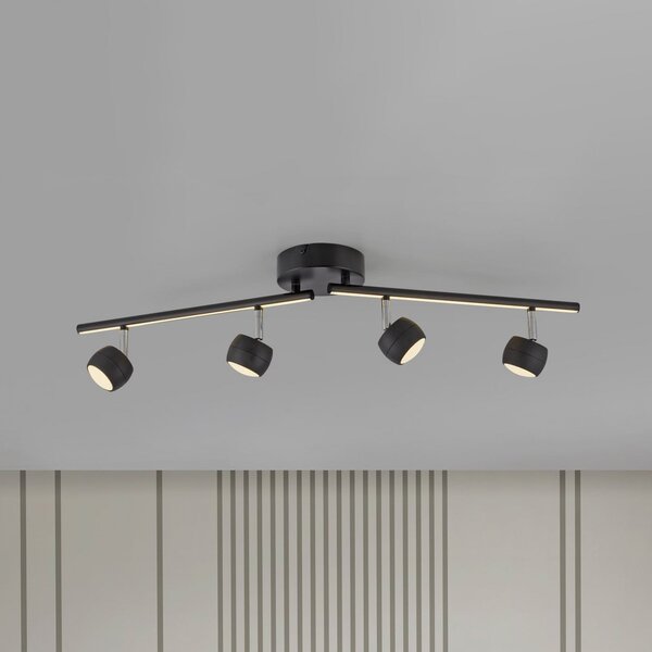 JUST LIGHT. GmbH LED тавански спот Jarik, 4-светлинен, черен, 3000 K, Затъмняване, Черен, Дневна/трапезария, Метал, Модерен