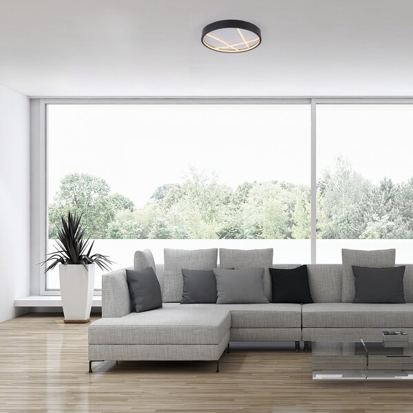 JUST LIGHT. GmbH LED таванска лампа Mikado, Ø 40 cm, черна, Затъмняване, Черен, Дневна/трапезария, Метал, Модерен