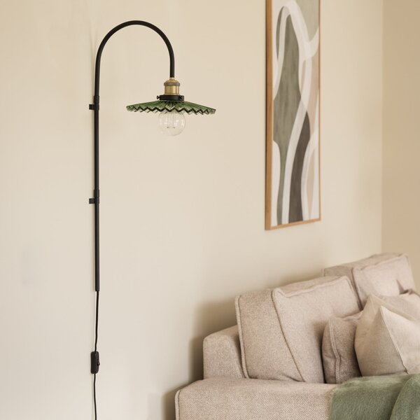 Globen Lighting стенна лампа COBBLER, зелена, височина 75 cm, стъкло, Черен, Дневна/трапезария, Стъкло, Дизайн
