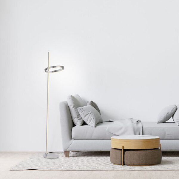 JUST LIGHT. GmbH LED стояща лампа Ritus сребро желязо димер 3000 K, Затъмняване, Металик, Дневна/трапезария, Метал, Модерен