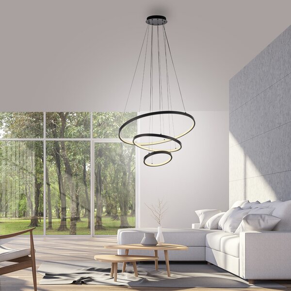 JUST LIGHT. GmbH LED висяща лампа Cerchi, черна, 3000 K, Черен, Дневна/трапезария, Метал, Модерен
