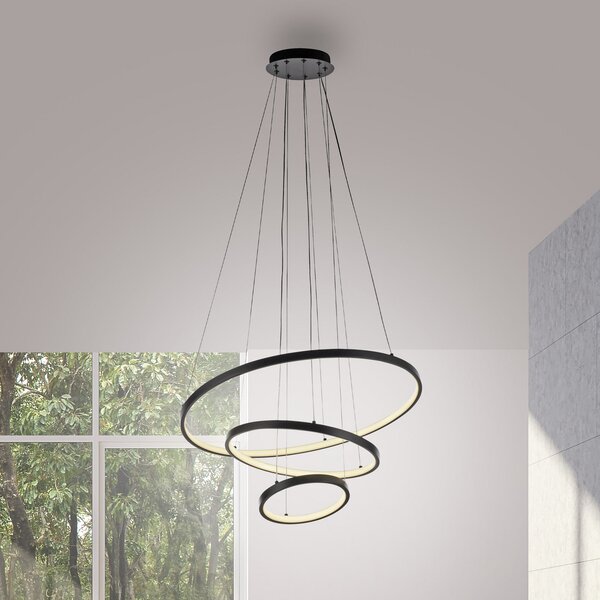 JUST LIGHT. GmbH LED висяща лампа Cerchi, черна, 3000 K, Черен, Дневна/трапезария, Метал, Модерен