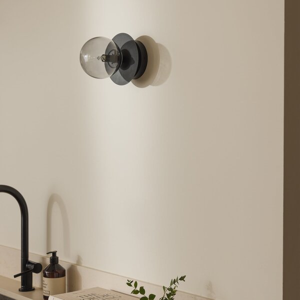 Globen Lighting стенна лампа ART DECO, черна/сива Ø 16cm IP44, Затъмняване, Сив, Дневна/трапезария, Стъкло, Модерен