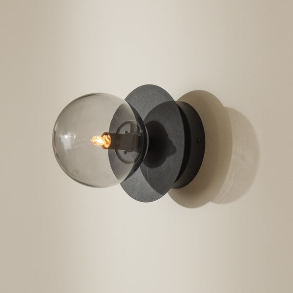 Globen Lighting стенна лампа ART DECO, черна/сива Ø 16cm IP44, Затъмняване, Сив, Дневна/трапезария, Стъкло, Модерен