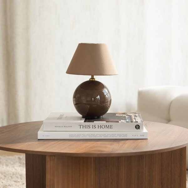 Globen Lighting акумулаторна настолна лампа IRIS, кафява, височина 23 cm, Затъмняване, Кафяв / ръждив, Дневна/трапезария, Плат / текстил, Скандинавски