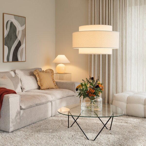 Globen Lighting Висяща лампа Noah Bouclé, Ø 70 cm, бяла, Затъмняване, Бял, Дневна/трапезария, Плат / текстил, Скандинавски